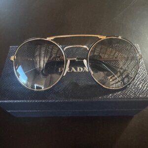 Prada SPR51S Round Aviator Gold Frame Sunglasses - New in Box